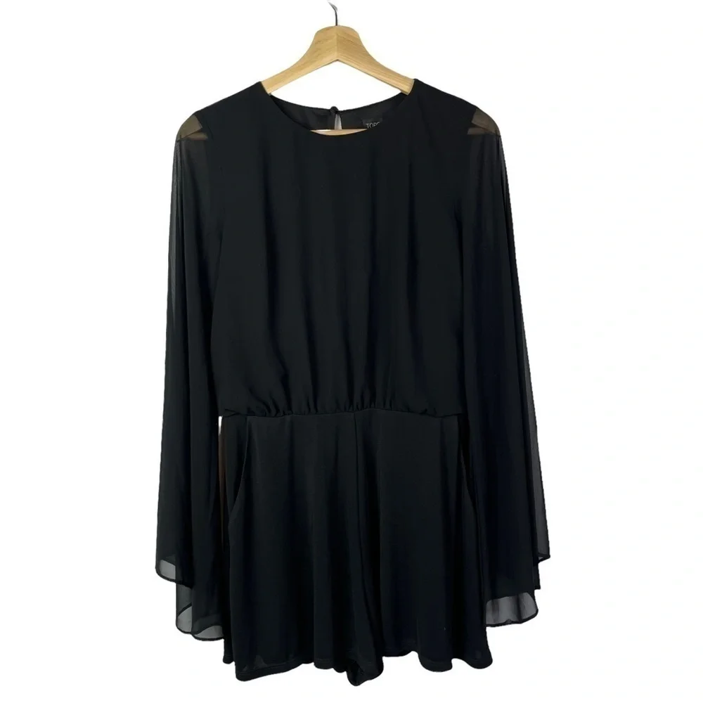 TopShop‎ Black Bell Sleeve Open Back Long Sleeve Romper 8 - Picture 2 of 6